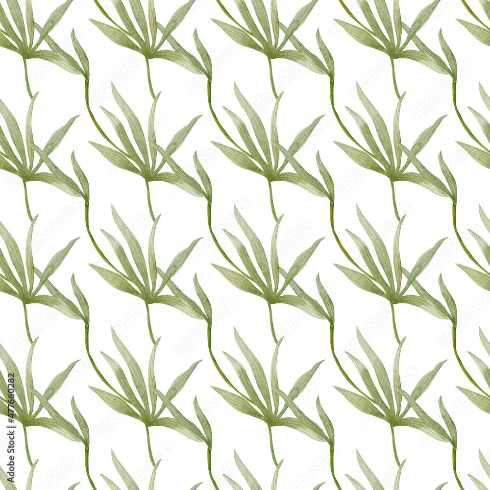 Palm leaves. Watercolor illustration. Seamless pattern. Palm leaves. Watercolor illustration. Seamless pattern.