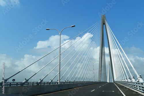 Atlantic Bridge, entrance to the Panama Canal from the Atlantic Ocean, the third bridge has two pylons and is suspended, near the city of Colon