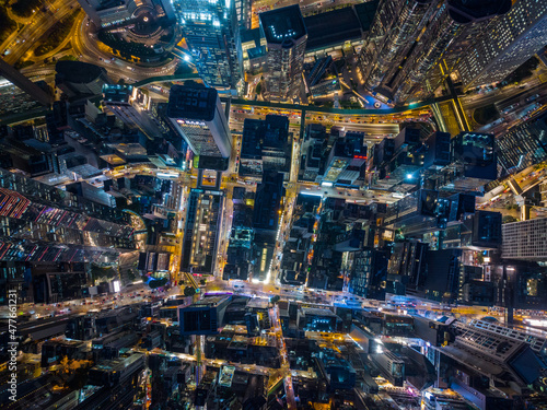 Top down view of Hong Kong city at night © leungchopan