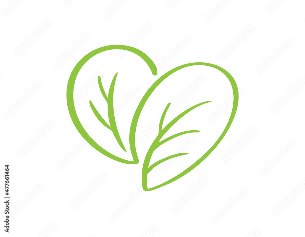 Green vector icon heart shape in form of leaf. Can be used for eco, vegan herbal healthcare or nature care concept organic logo design Green vector icon heart shape in form of leaf. Can be used for eco, vegan herbal healthcare or nature care concept organic logo design