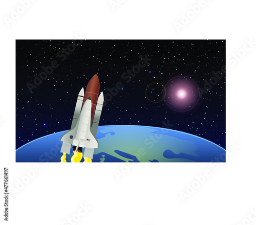 Fototapeta Naklejka Na Ścianę i Meble -  Space Shuttle Columbia. Rocket above the Planet Earth. The elements of this illustration furnished by NASA. Vector illustration