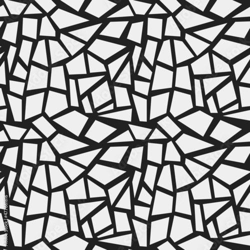 Broken white forms of dried earth or cracked glass. Vector from white shapes and black background.