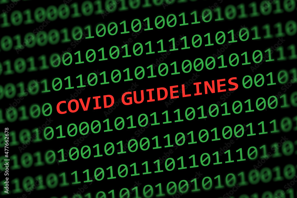 Covid Guidelines between Binary codes and alert and and health concept n Coronavirus Covid Guidelines between Binary codes and alert and and health concept n Coronavirus