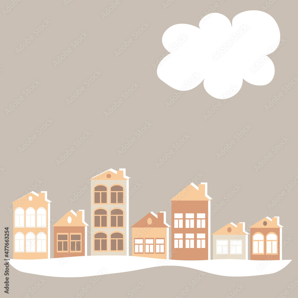 a European town, houses. Design element of books, notebooks, postcards, interior items