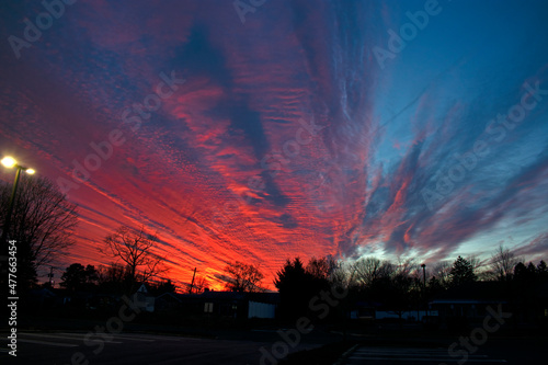 Spectacurar, multi colored sunset in Easy Brunswick, New Jersey, with plenty of stratus cloud coverage -01 photo