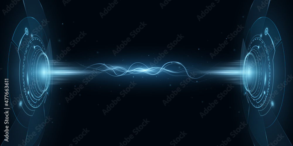 Digital HUD portal hologram with sparkling electrowaves. Futuristic, sci fi elements. Electro light effect. Cyber space. Vector technology background. Dashboard display - obrazy, fototapety, plakaty 