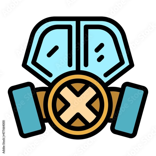 Caution gas mask icon. Outline caution gas mask vector icon color flat isolated