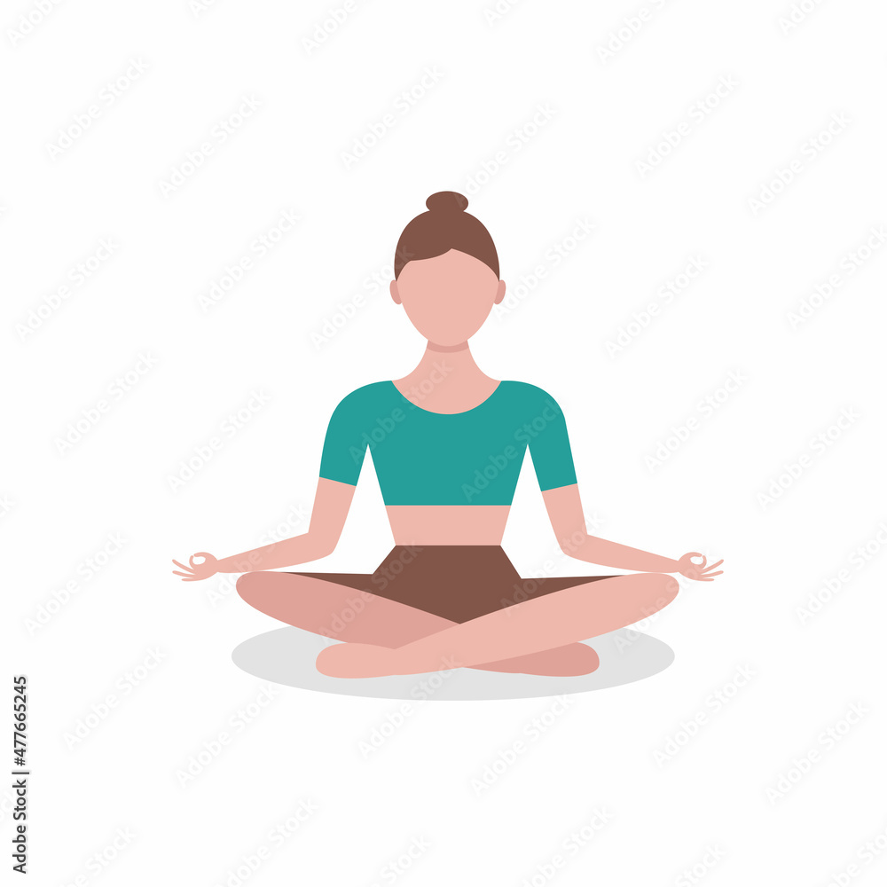 Young girl in lotus position. Vector illustration in flat style. Young girl in lotus position. Vector illustration in flat style.