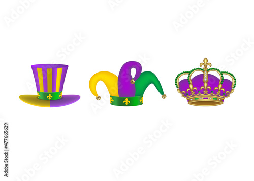Set of isolated mardi gras hats