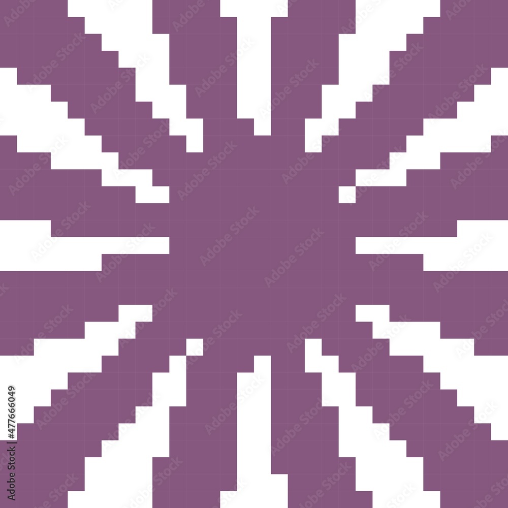 Fototapeta premium Purple and white Sunburst or Sunlight pixel art background. Vector illustration.