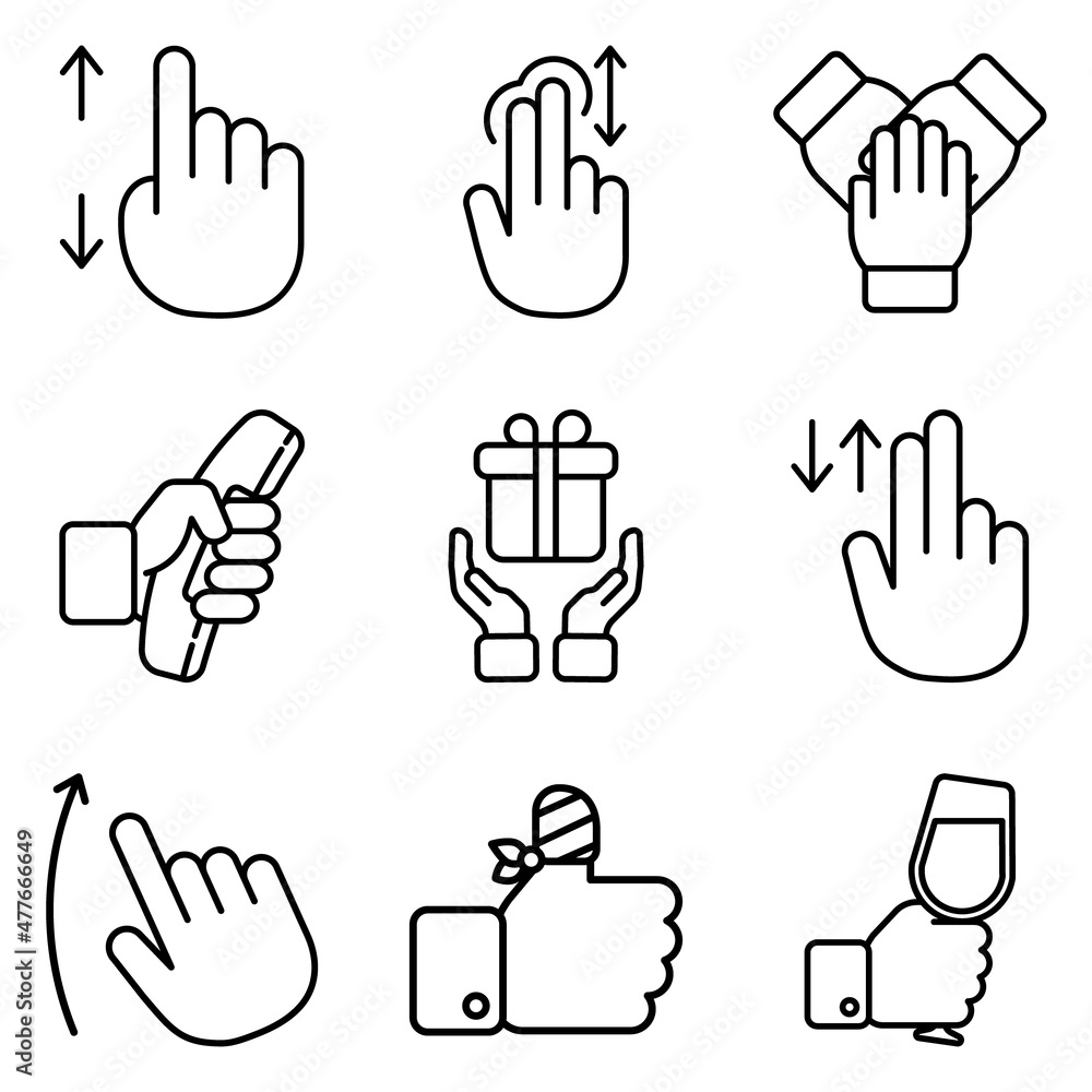 Fototapeta premium Hand Gestures Flat Icon Set Isolated On White Background