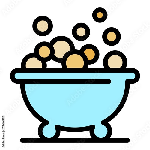 Bathtub foam bubble icon. Outline bathtub foam bubble vector icon color flat isolated