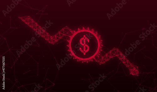 Money loss sign in hands. Cash with down arrow stocks graph, concept of financial crisis, market fall, bankruptcy. Vector stock illustration