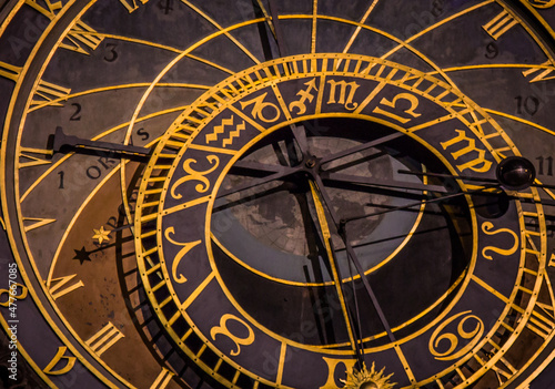 Prague Astronomical Clock photographed close-up