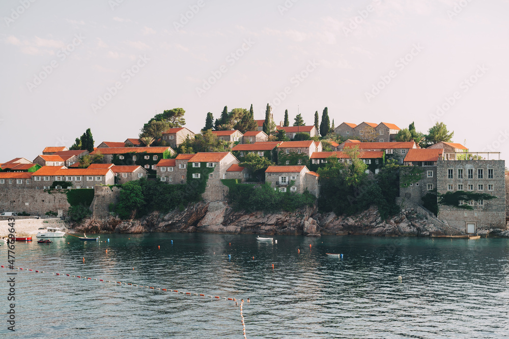 Ancient stone villas on the coast of Sveti Stefan Island