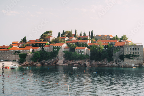 Ancient stone villas on the coast of Sveti Stefan Island