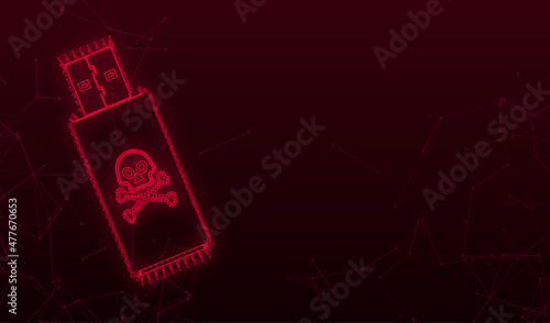 Computer virus on usb flash card. Virus protection. Vector stock illustration