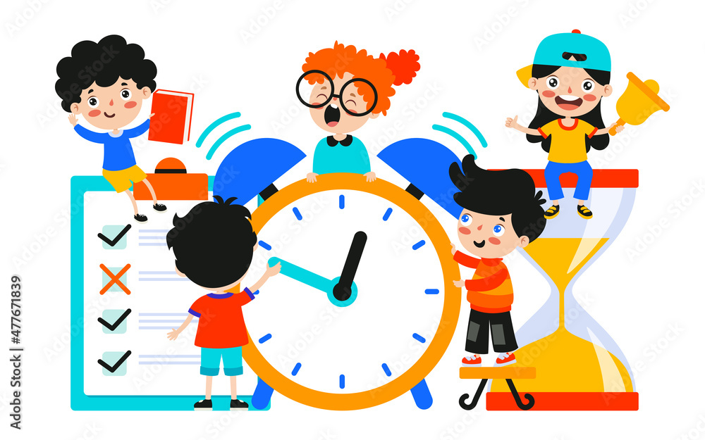 Time Concept Drawing With Flat Objects Time Concept Drawing With Flat Objects