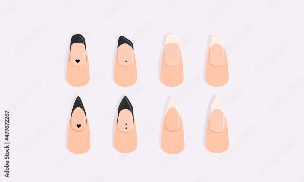 Different vector french manicure, different nail's forms	
