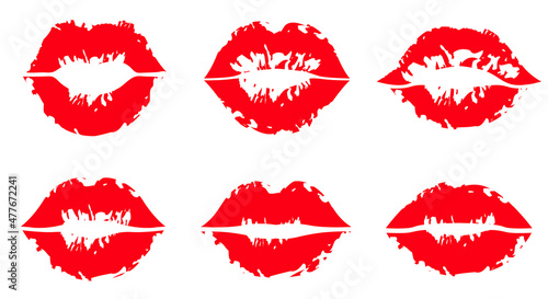 Red lips collection set. Red female glossy lips collection of various emotions. kiss  smile  beauty