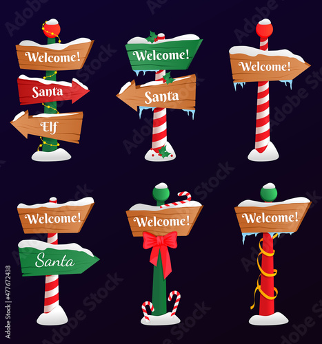 Collection of North Pole signs or Christmas. Winter holiday xmas symbol, cartoon banner. Christmas set. EPS 10. Transparency. Gradients.