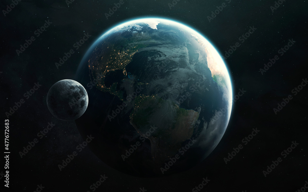 North and South America. Planet Earth and Moon view from space ...
