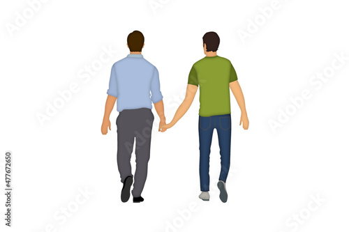 Young gay couple walking and holding hands. LGBT, diversity and tolerance concept.