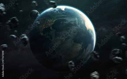 Fototapeta Naklejka Na Ścianę i Meble -  Planet Earth and field of asteroids. Elements of image provided by Nasa
