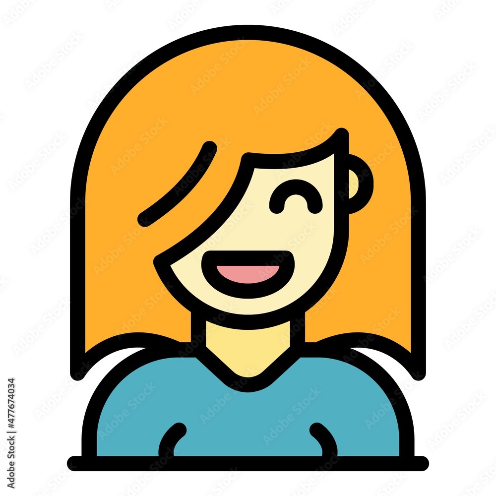 Smiling student girl icon. Outline smiling student girl vector icon color flat isolated Smiling student girl icon. Outline smiling student girl vector icon color flat isolated