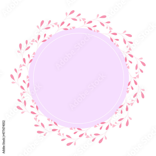 Vector illustration of twigs with leaves and hearts. Round frame from leaves and hearts for your text isolated on white background. Frame for Valentine s Day cards