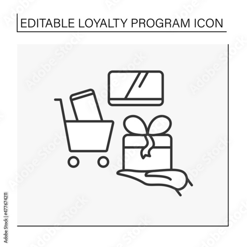 Loyalty program line icon. Consumer electronics retail. Offer rewards, discounts, gifts from shop to client. Present box. Shopping concept. Isolated vector illustration. Editable stroke
