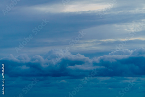 Panoramic view of bright blue sea, blue sky with fluffy white clouds © EwaStudio