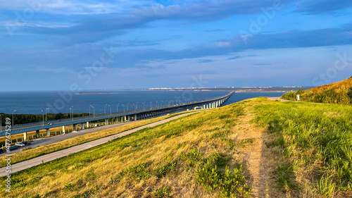 A bridge across the Volga river in Ulyanovsk, Russia.