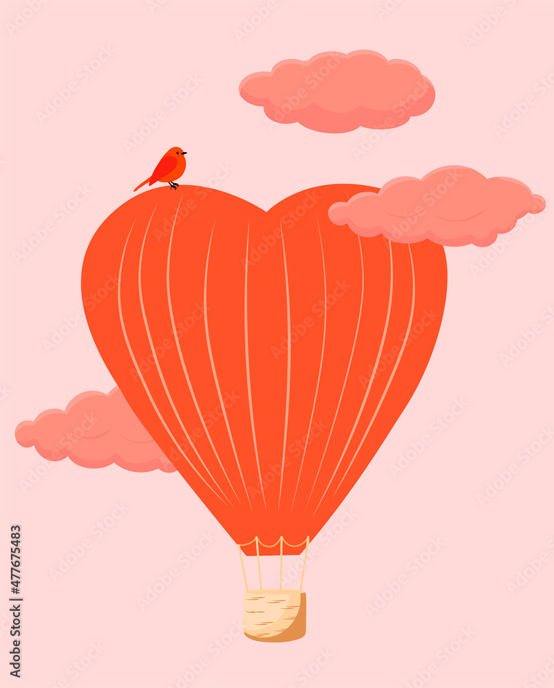 Naklejka premium Balloon hearts in pink clouds. Valentine's day card, sale and other flyer templates with lettering. Typography poster, card, label, banner design. Vector stock illustration.