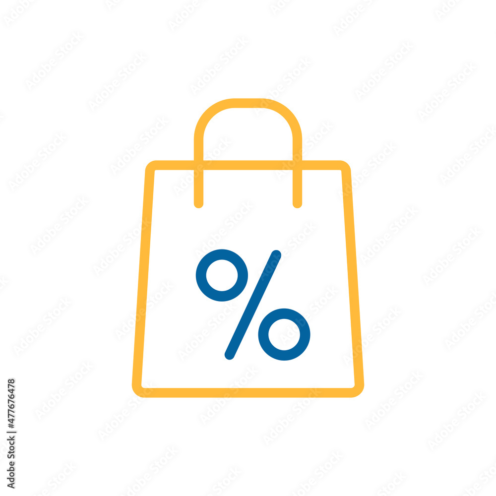 Shopping bag with percent symbol vector icon Shopping bag with percent symbol vector icon
