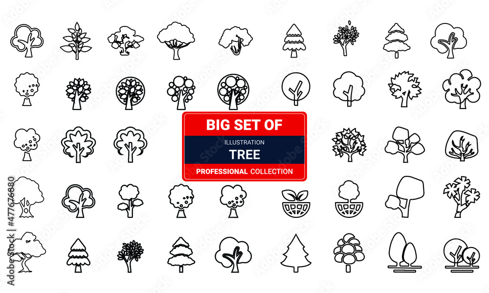 Big Set of tree Icons line black and white vector Illustration 02 Stock ...