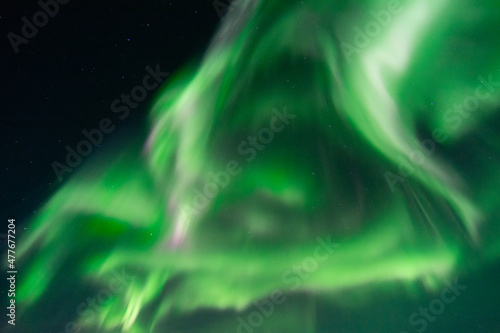 Looking up into the corona of the northern lights or aurora borealis near Churchill, Manitoba, Canada