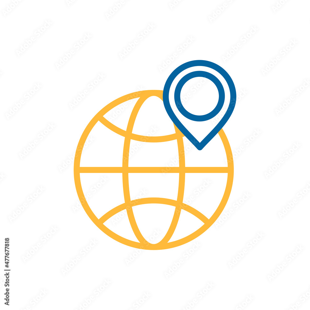 Earth planet and location marker on it icon Earth planet and location marker on it icon
