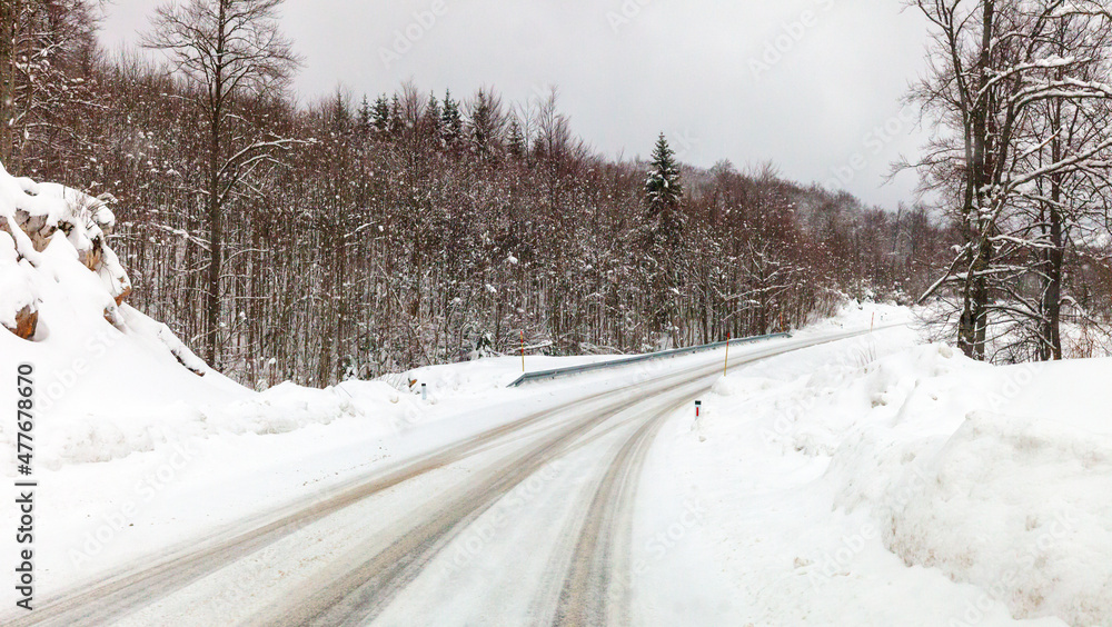 Fototapeta premium winter road in the forest