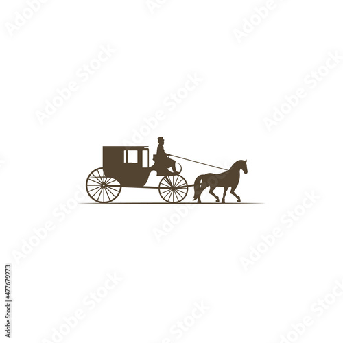 Fototapete Horse drawn carriage classic vintage logo icon sign