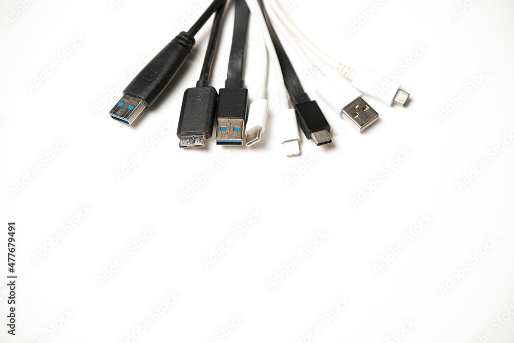various usb connections close-up on a white background various usb connections close-up on a white background