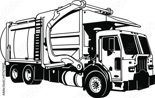 Garbage truck vector illustration. Clipart for cutting vinyl printing and stuff. Rubbish car