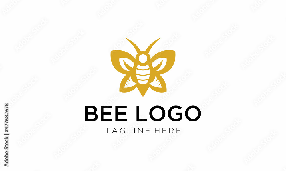 Bee Logo Design With Luxury Gold Colour. Bee Logo Template. Modern Design. Flat Logo. Vector