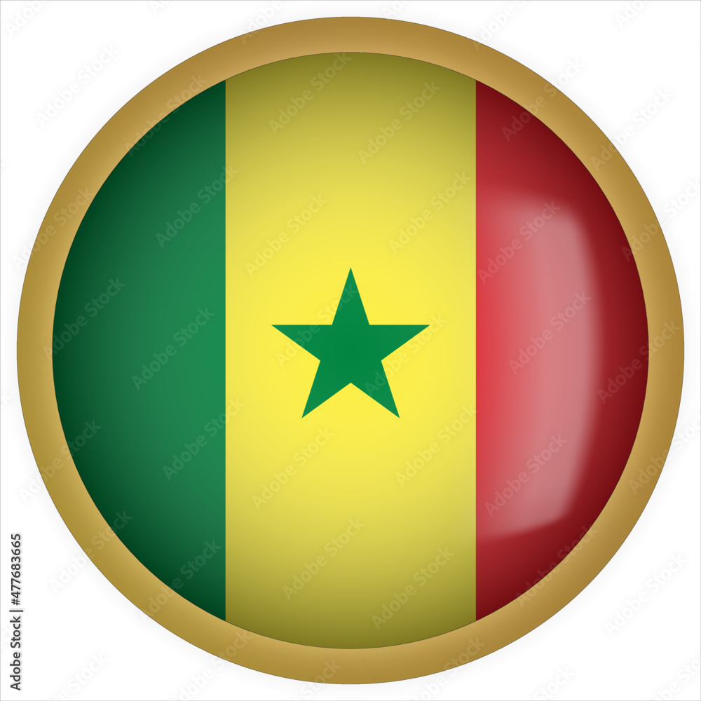 Senegal 3D rounded Flag Button Icon with Gold Frame Senegal 3D rounded Flag Button Icon with Gold Frame