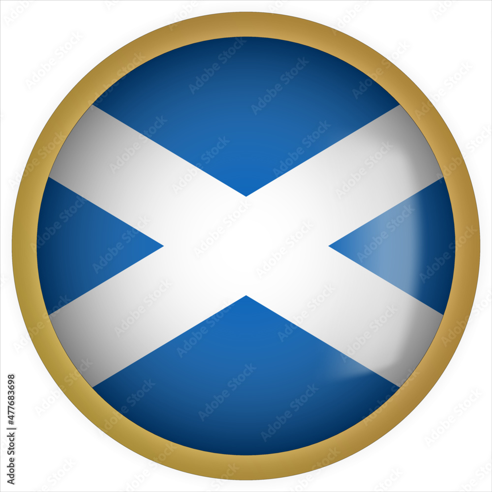 Obraz premium Scotland 3D rounded Flag Button Icon with Gold Frame