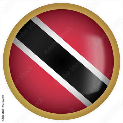 Free Download Trinidad and Tobago 3D rounded Flag Button Icon with Gold Frame - GFXLoad