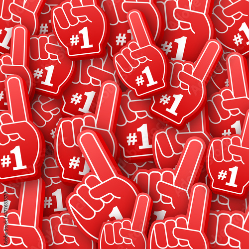 Fan logo hand with finger up. Hand up with number 1 stiocker boom pattern. Vector stock illustration.