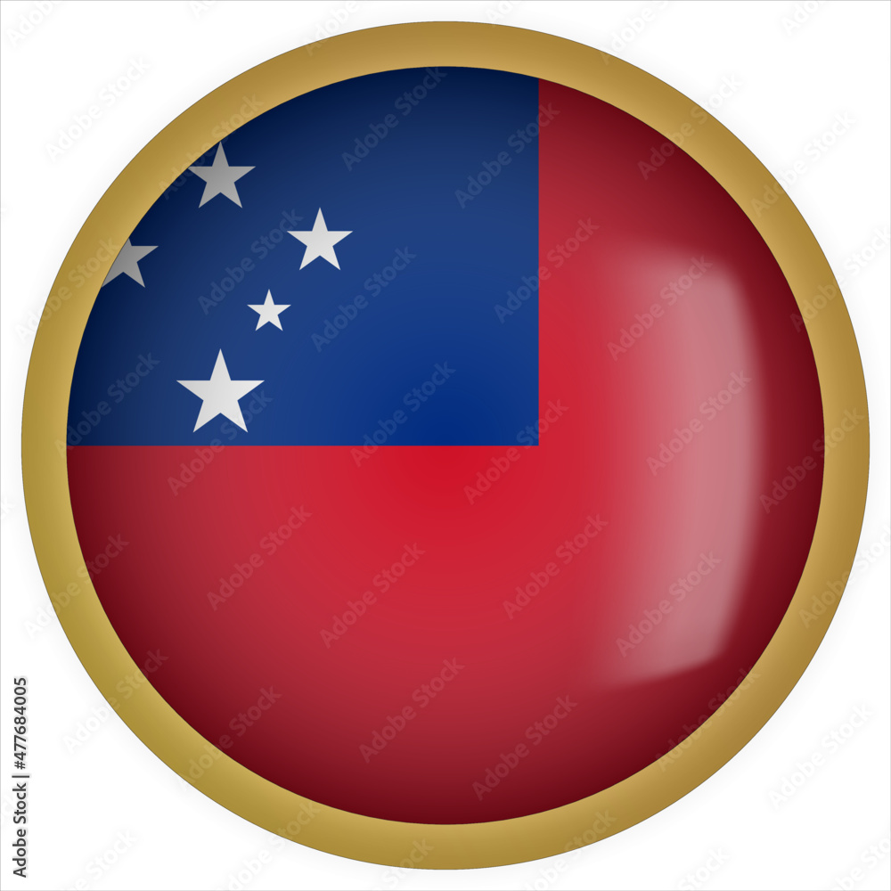 Samoa 3D rounded Flag Button Icon with Gold Frame Samoa 3D rounded Flag Button Icon with Gold Frame