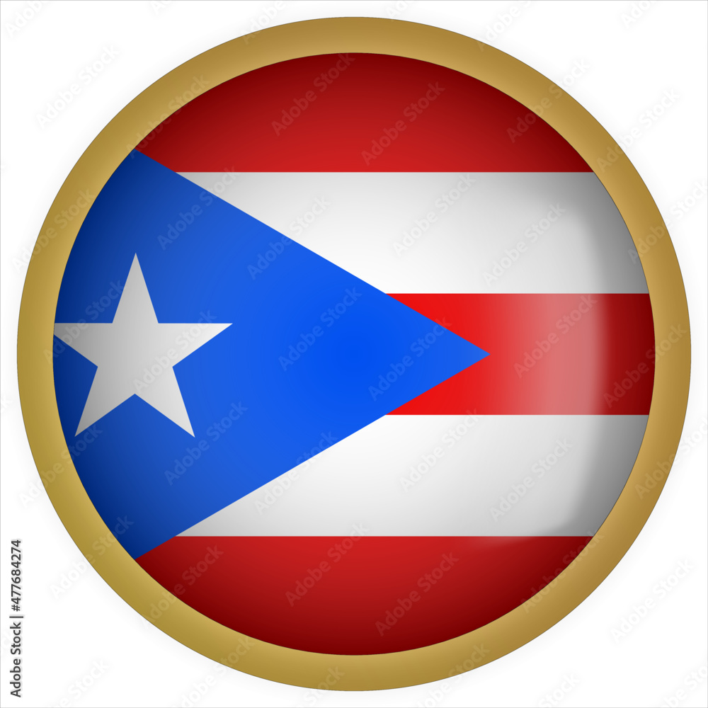 Puerto Rico 3D rounded Flag Button Icon with Gold Frame Puerto Rico 3D rounded Flag Button Icon with Gold Frame