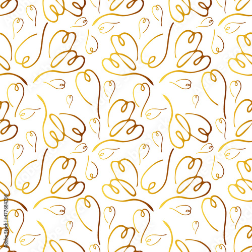 Golden hearts seamless pattern. Romantic  background for poster design  wrapping paper  textile  wedding  Valentine design.  Hand drawn cute vector illustration. Line art drawing.